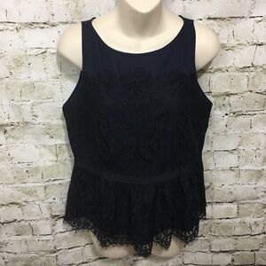 LOFT Blue Lace Peplum Zip Back Sleeveless Top